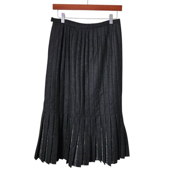 VALENTINO BOUTIQUE 70's wool knife pleated midi skirt avant guard 10‎ - Picture 2 of 9